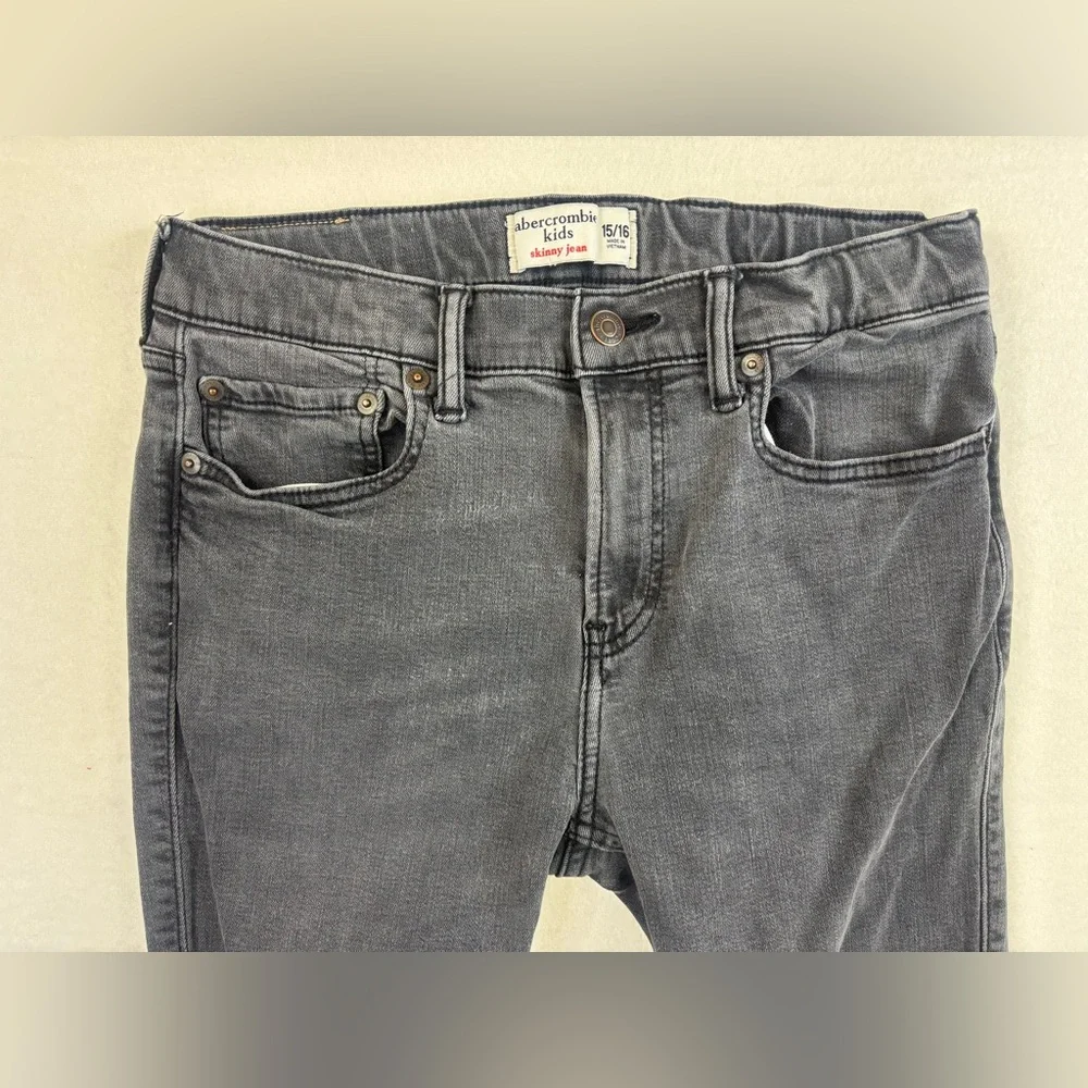 ABERCROMBIE & FITCH KIDS Black Skinny Jeans Cotton‎ Stretch Distressed Dark 16